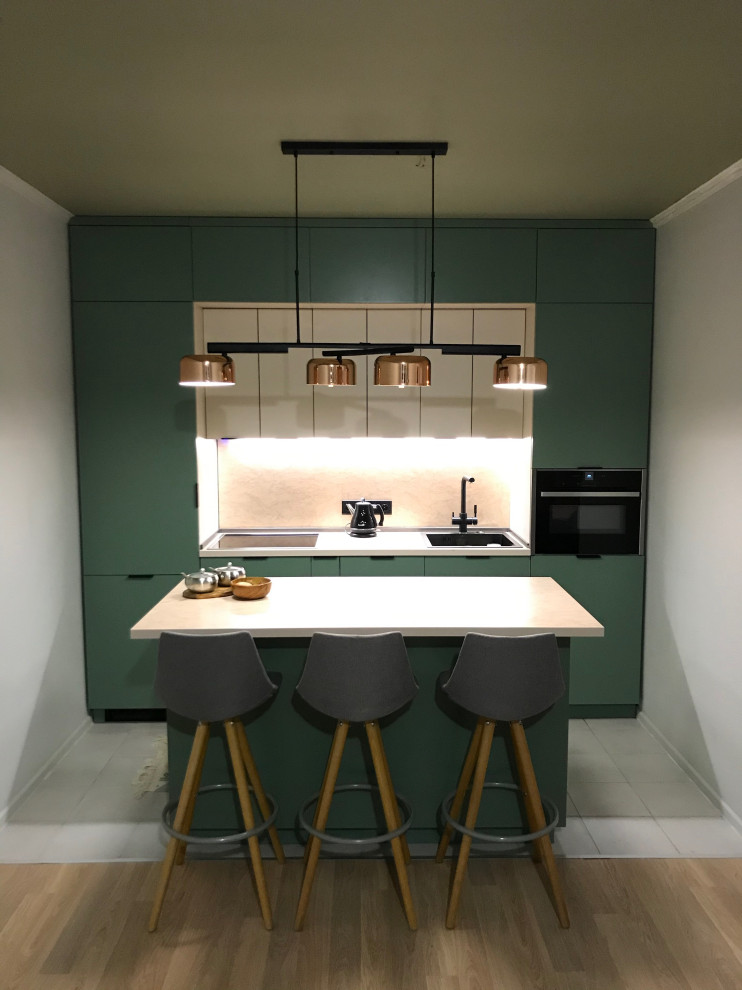 Прямая кухня с островом (ЖК Mещерский лес)