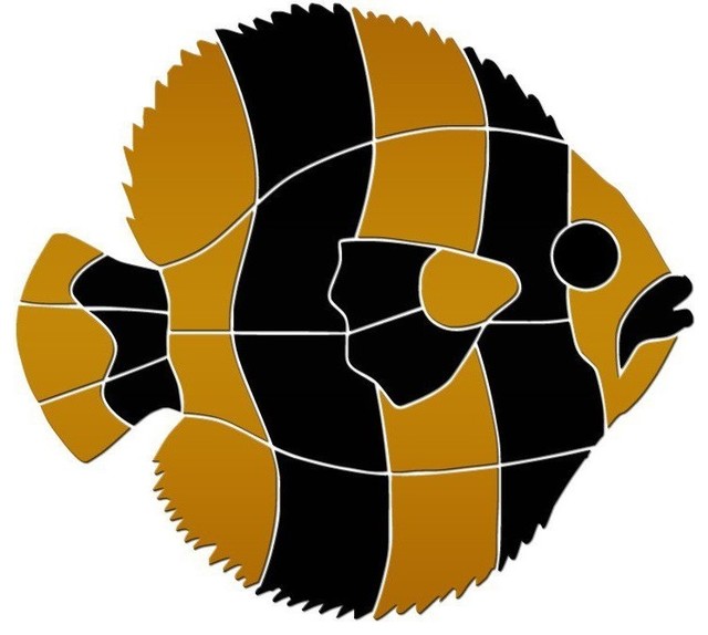 Bottom Fish Ceramic Swimming Pool Mosaic 9"x8", Orange/Black