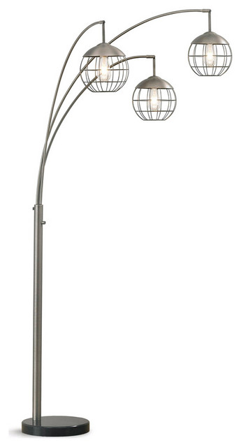 Metro 3 Light Led Vintage Dimmable Arch, Black Arched Floor Lamp With White Shade