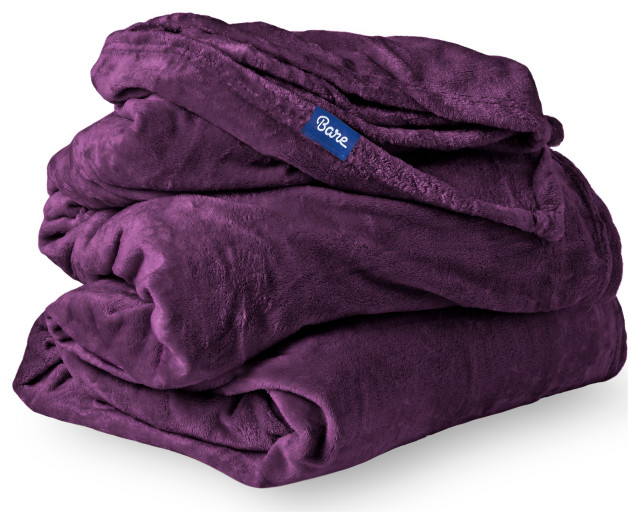 Bare Home Microplush Fleece Blanket, Plum, Twin/Twin Xl