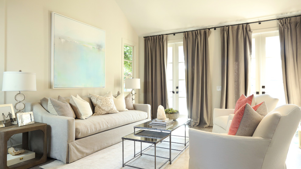 Example of a transitional living room design in San Diego