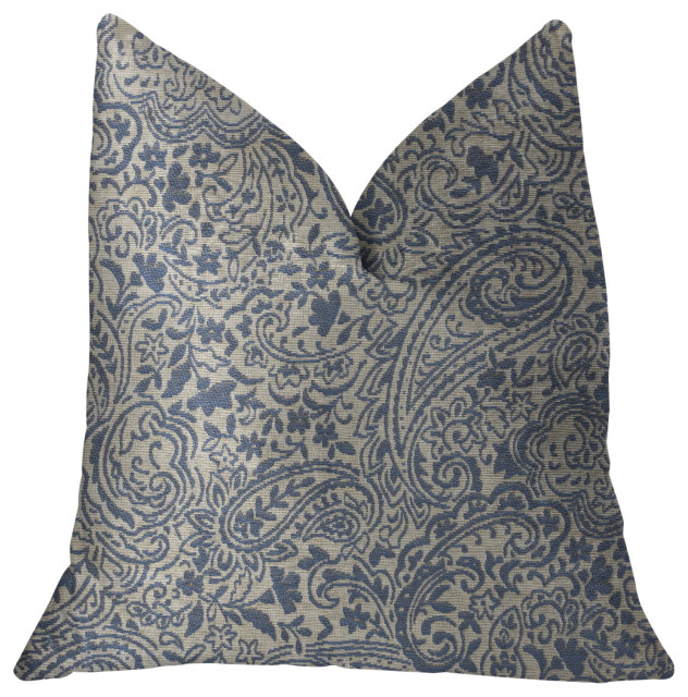 Kingston Waverly Blue and Ivory Luxury Throw Pillow, Double Sided 26"x26"