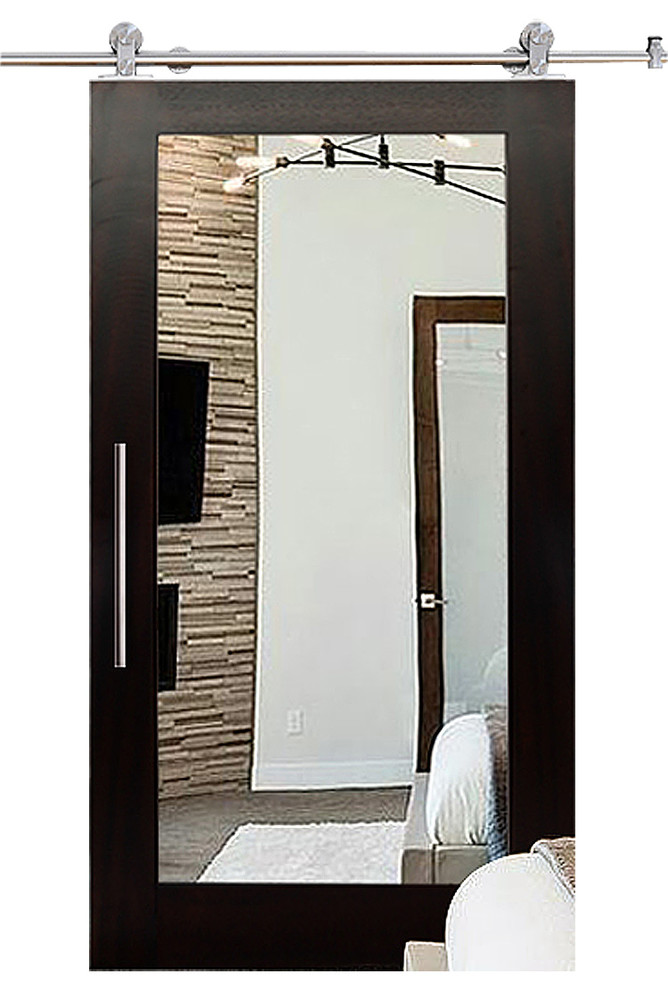 Mirrored Mahogany Sliding Barn Door With Mirror Insert 36 X84