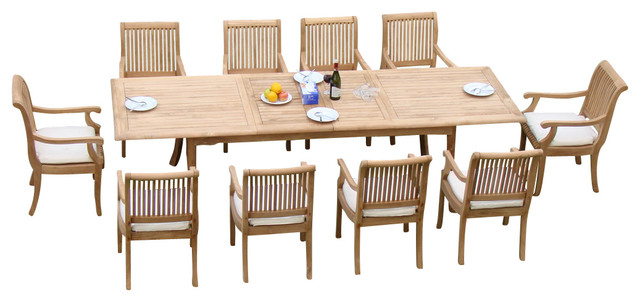 11 Piece Outdoor Teak Dining Set 117, Outdoor Dining Sets For 10