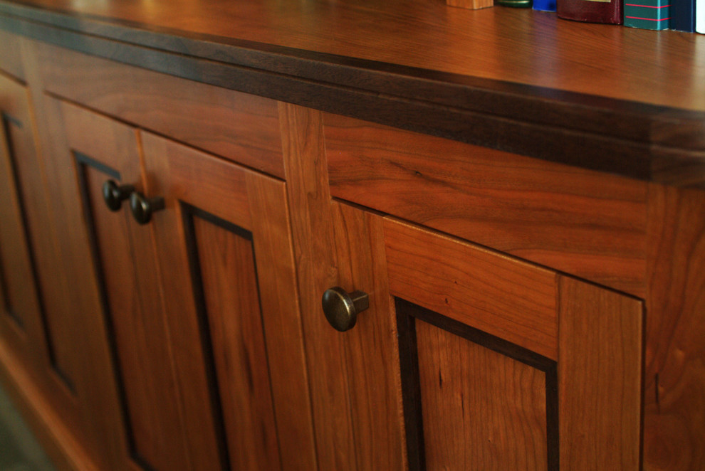 Jones desk and credenza. In cherry, black walnut and maple.