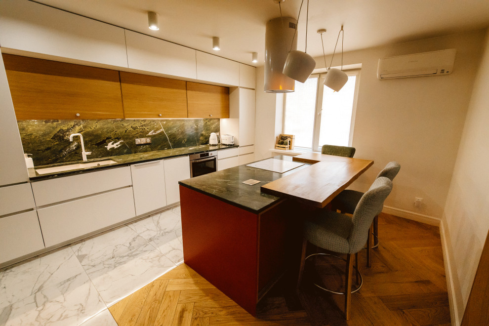 Каркас и фасады кухонного острова из крашеного МДФ