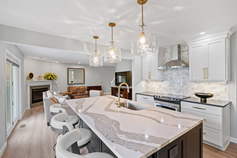 Example of a transitional kitchen design in Boston