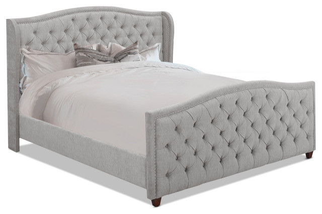Marcella Upholstered Shelter Headboard, Tufted Headboard And Footboard Set