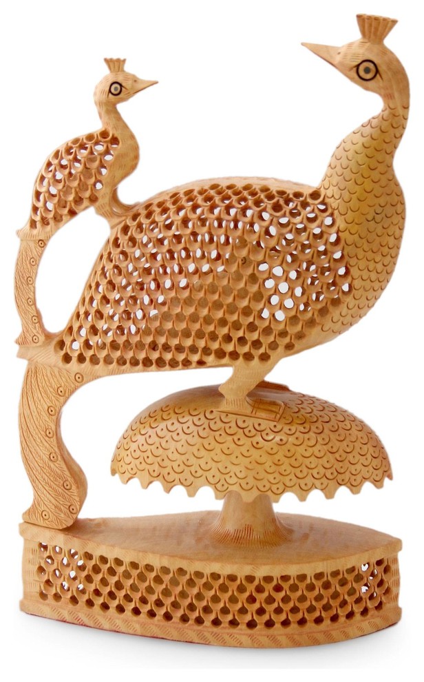 Handmade Peacock Freedom Wood statuette - India