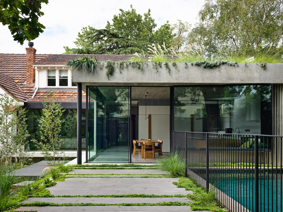 Inspiration for a large contemporary backyard patio in Melbourne with no cover.