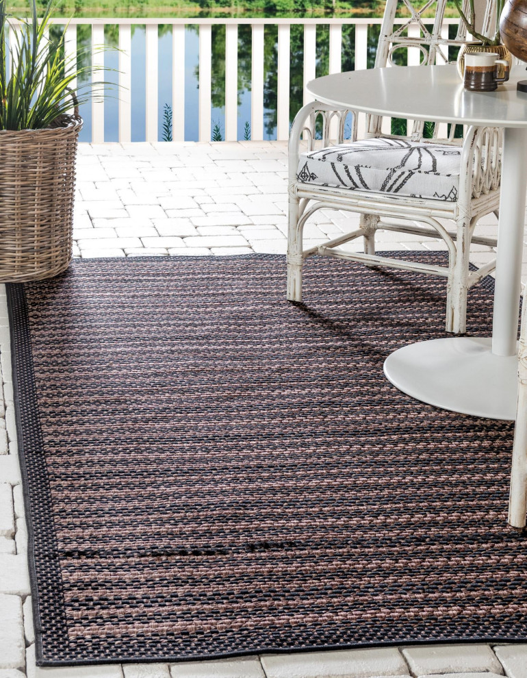 Rug Unique Loom Outdoor Border Black Rectangular 9' 0 x 12' 0