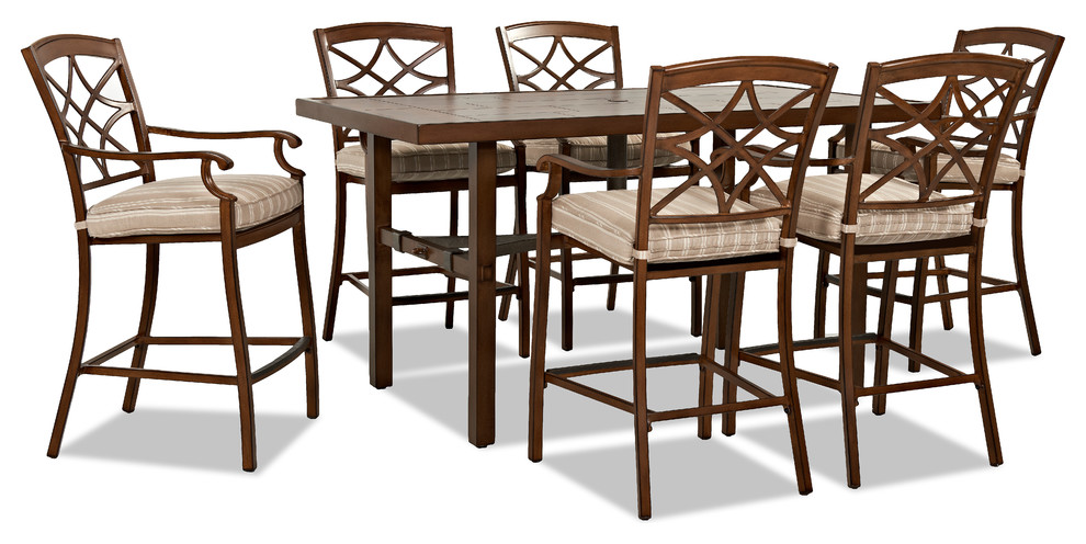 Trisha Yearwood 7-Piece Outdoor High Dining Set, Driftwood, Without Umbrella