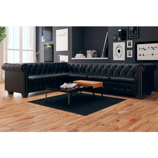 Vidaxl Chesterfield Corner Sofa 6 Seater Faux Leather Black Chaise Longue Transitional Sectional Sofas By Vida Xl International B V - Black Faux Leather Sectional Sofa Vidaxl Chesterfield Corner Sofa 6 Seater Faux Leather Black Chaise Longue Transitional Sectional Sofas By Vida Xl International B V - Black Faux Leather Sectional Sofa