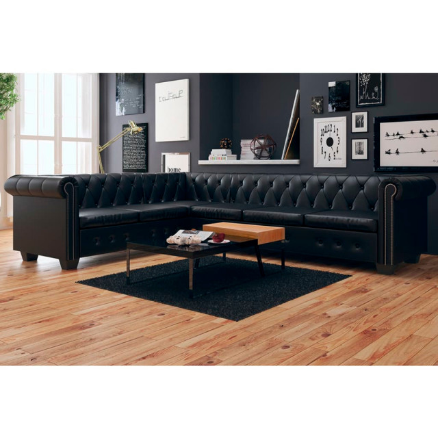 Vidaxl Chesterfield Corner Sofa 6, Black Leather Sectional Living Room Ideas