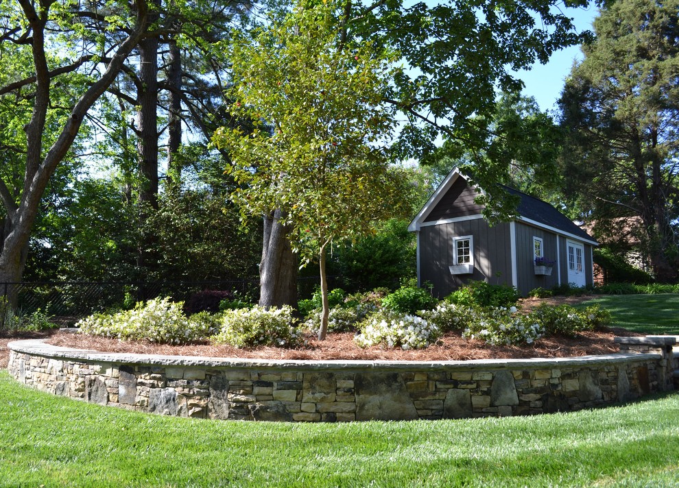 Design ideas for a contemporary backyard shaded garden in Charlotte.