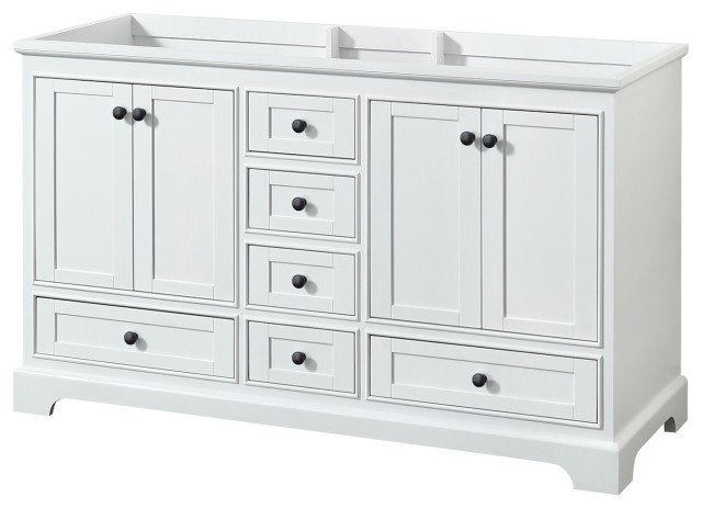Deborah 60" Double Vanity, White, No Top, No Sinks, Matte Black Trim ...