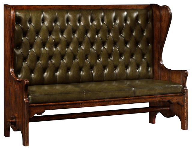 Settle New Oak Bar Bench Victorian Upholstered Benches by EuroLuxHome