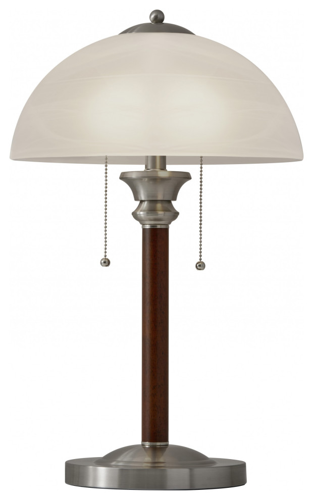 Walnut Wood With Milky Frosted Glass Dome Shade Table Lamp Table