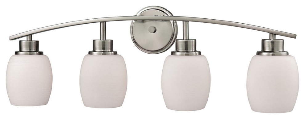 Casual Traditional 4-Light for The Bath, Brushed Nickel With White Lined Glass