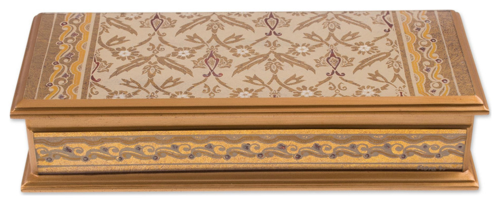 Handmade Golden Colonial Elegance Reverse-Painted Glass Decorative Box