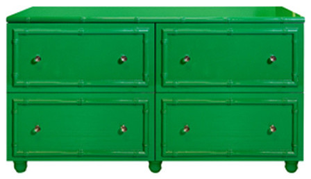 Chelsea Kelly Green Lacquer Bamboo Dresser Chest (Colors)