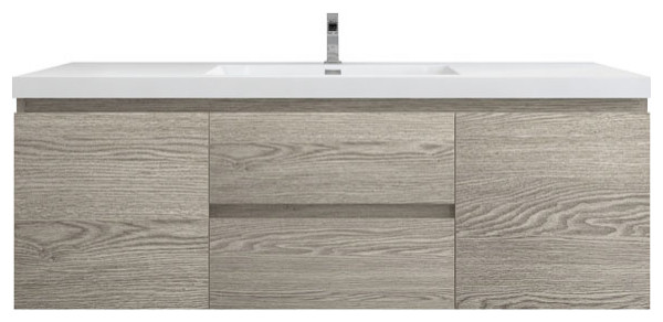 BTO 60" Wall Mounted Bath Vanity With Reinforced Acrylic Sink, Single Sink, Tuna Oak
