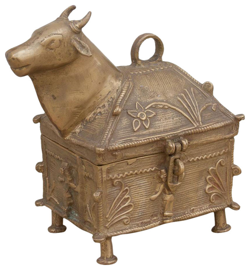 Aged Brass Nandi Ceremonial Box Mediterranean Decorative Boxes by Decor Houzz