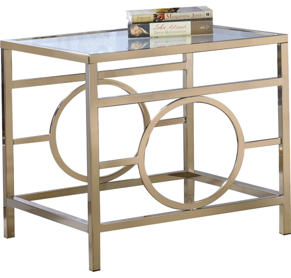 Glass Top End Table With Metal Base, Gold Contemporary Side Tables