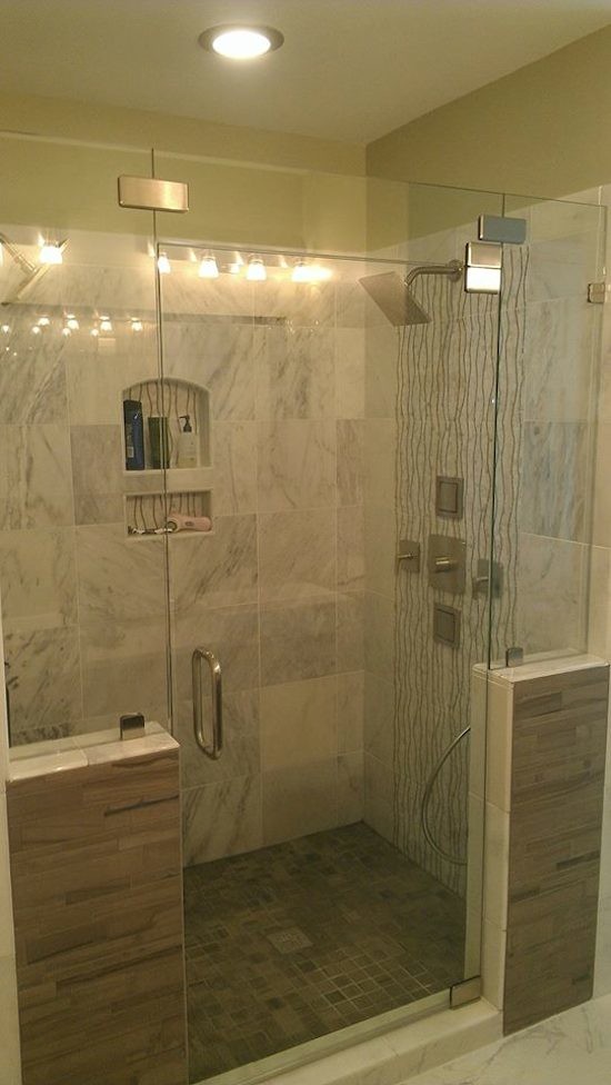 Inspiration for a mid-sized master gray tile and stone tile marble floor alcove shower remodel with beige walls