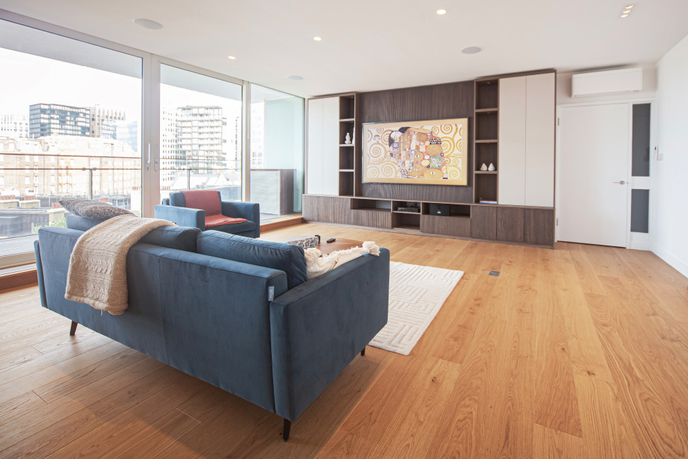 Bespoke Sleek Brown Media Unit with ribbed wood slat panels