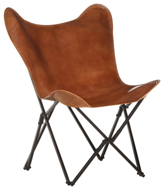 vidaXL Chair Accent Foldable Butterfly Chair for Living Room Brown Real Leather