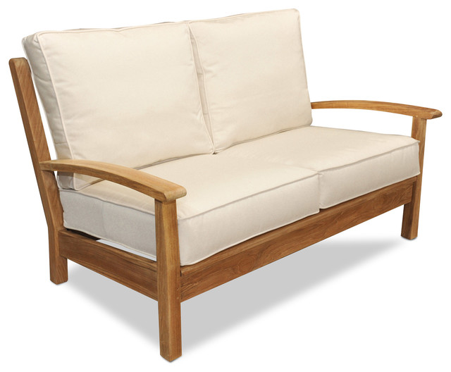 Teak Deep Seating Love Seat with Cushions Contemporary Outdoor