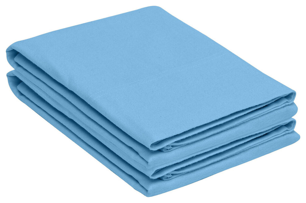 100% Cotton Flannel Solid Flat Fitted Sheet Set, Light Blue, Twin Sheet Set