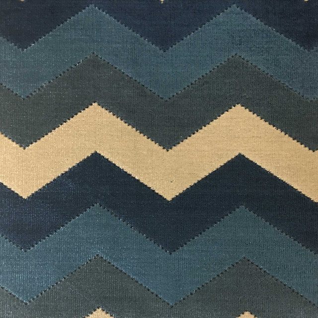 Longwood Chevron Cut Velvet Upholster Fabric, Indigo