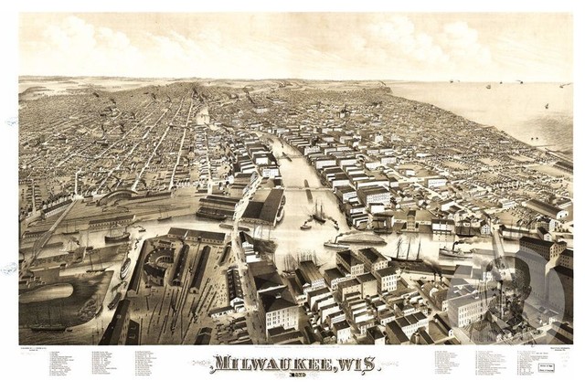 Historic Decor Old Map of Milwaukee WI from 1882 Vintage Wisconsin Art 