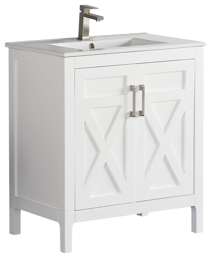 30" Vanity Wood Body With Premium White Ceramic Transitional
