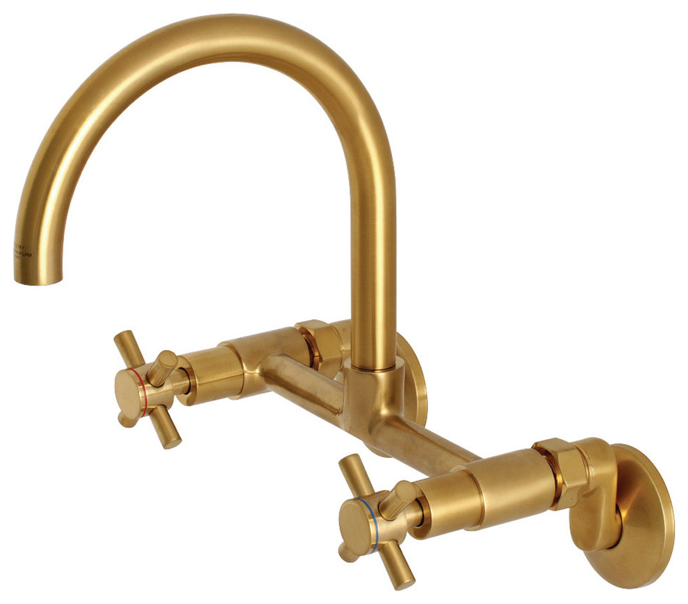 Concord 8" Adjustable Center Wall Mount Kitchen Faucet, Brushed Brass