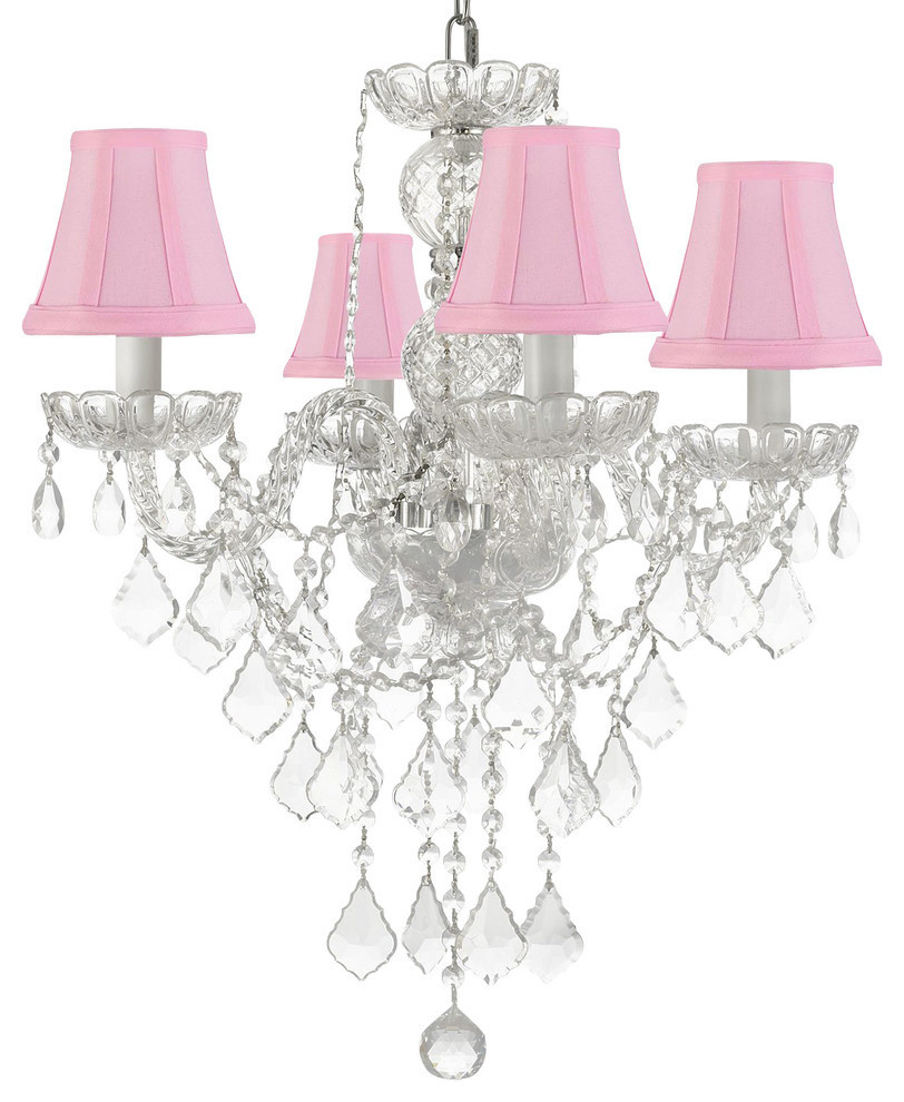 New Authentic All Crystal Chandelier With Pink Shades