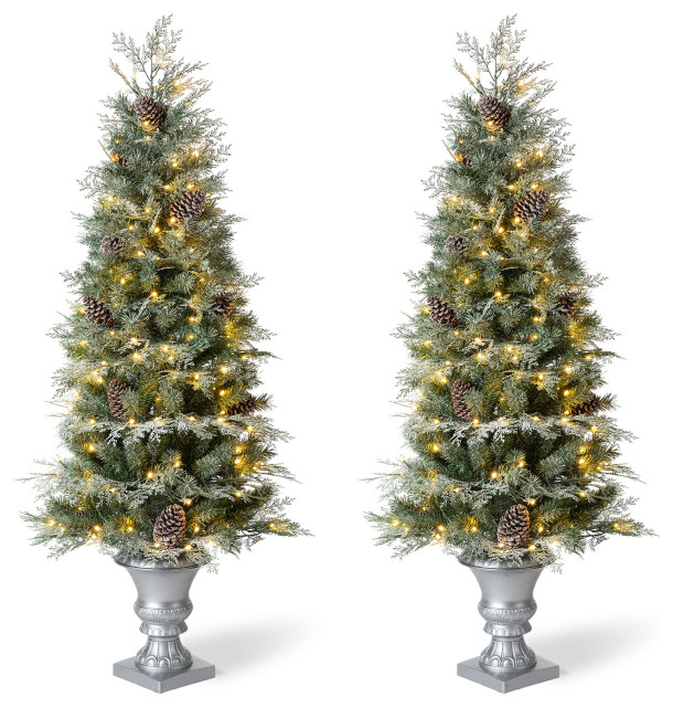2Pack 5' PreLit Pine Artificial Christmas Porch Tree, 180 Warm White