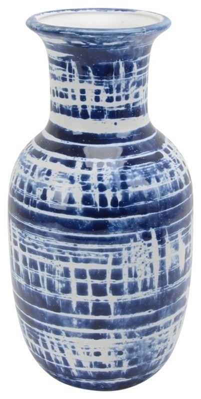 14088-02 Sagebrook Home Ceramic 12.5 Floral Vase Blue/White 