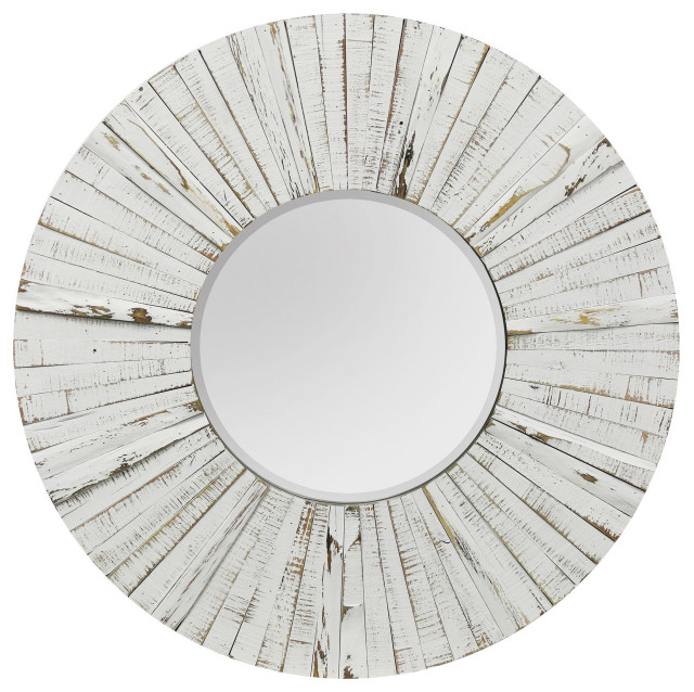 Natural Wood Modern Farmhouse Wood Mirror Distressed White Finish