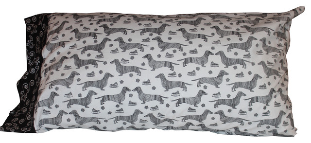 Dachshund Pillow Case, Black and White, Queen