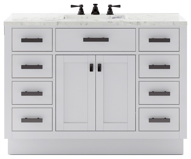 Hartford 48" Single Sink Marble Countertop Bath Vanity, White, Vanity With Classic Faucet