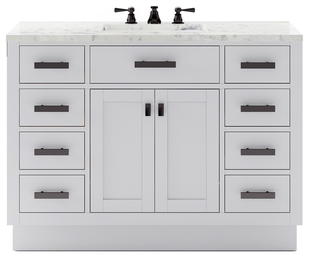 Hartford 48" Single Sink Marble Countertop Bath Vanity, White, Vanity With Classic Faucet
