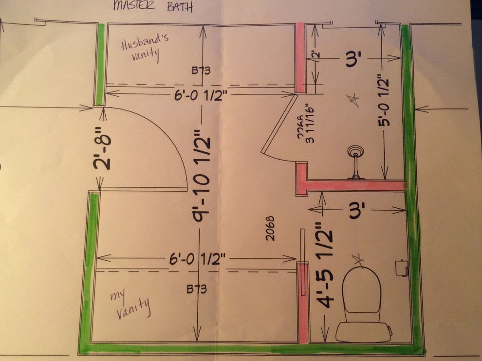 Help with mirrors for bathroom vanities facing each other