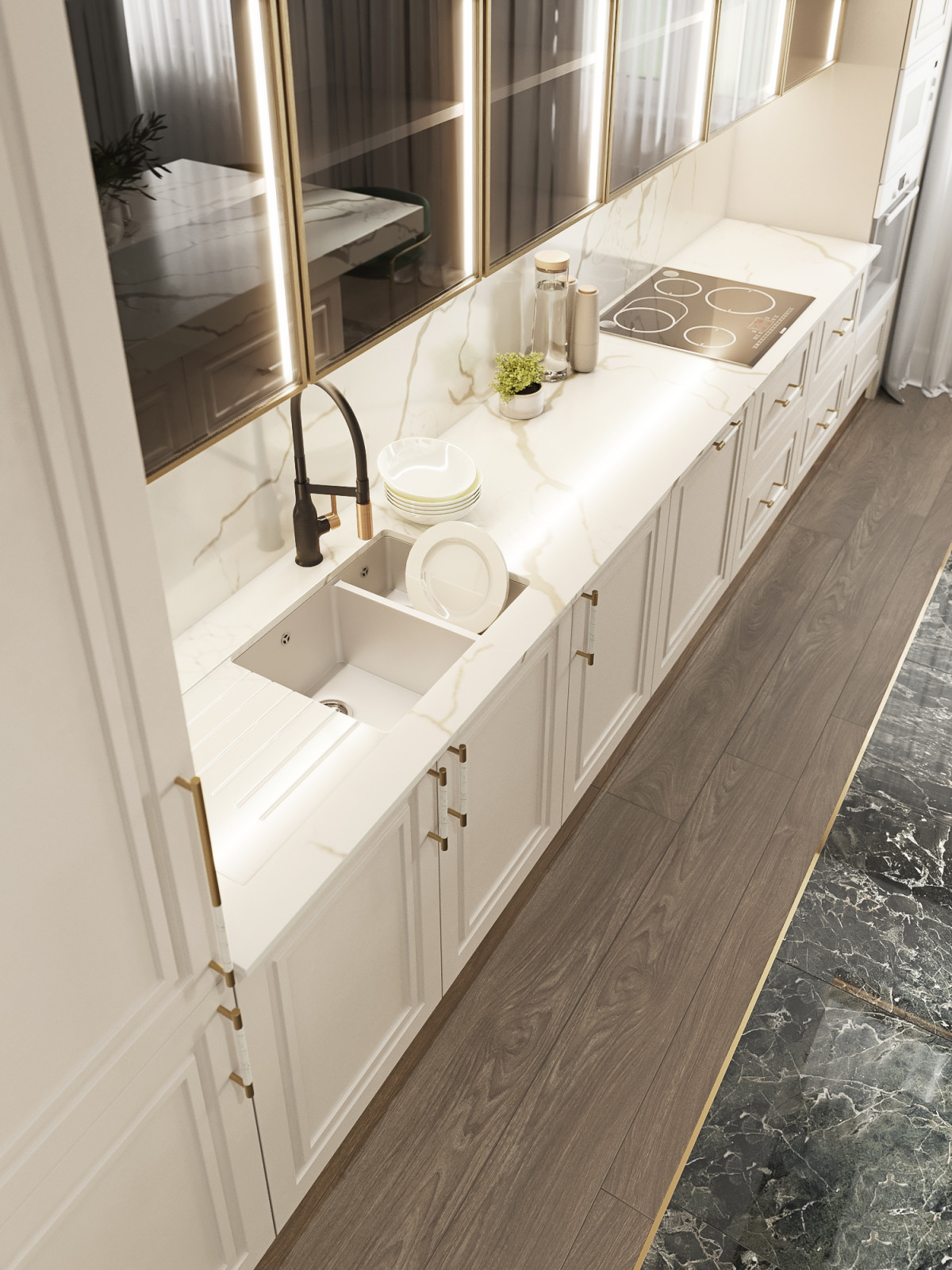 Кухня и отдельная столовая в коттедже