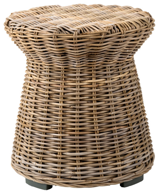 Leo Handmade Rattan Wicker SMALL Round Accent End Coffee Table with Glass Top