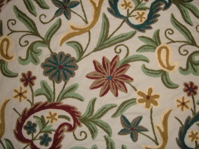 Crewel Fabric Floral Vine Paisley Natural Shock Cotton Duck
