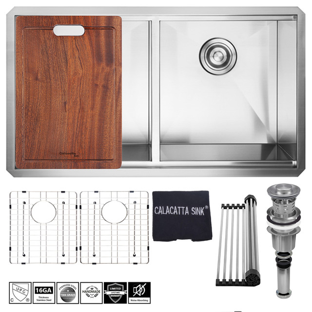33 X19 X10 Undermount Ledge Double Bowl Kitchen Sink Set 16 Gauge