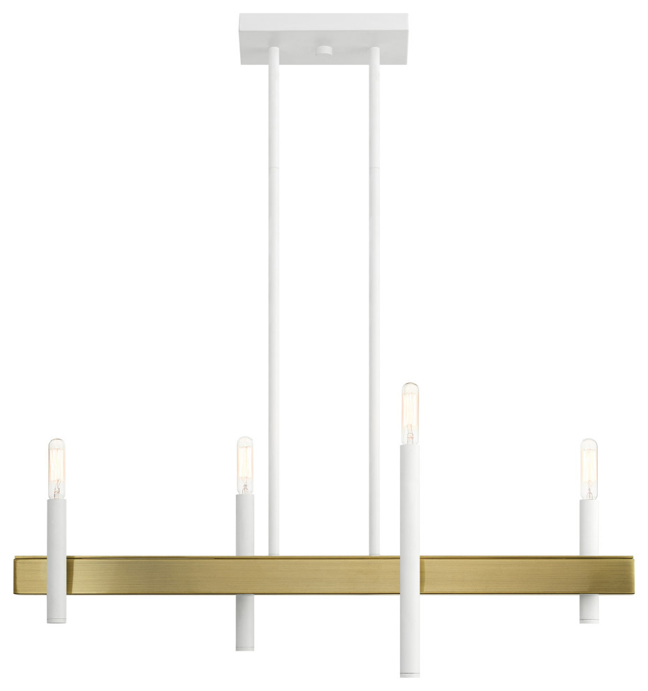 Livex Lighting Denmark 4 Light White, Antique Brass Accents Linear Chandelier